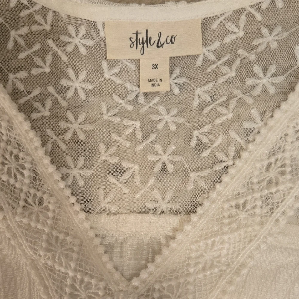 Style & Co. White Lace Accent Blouse - Picture 3 of 3